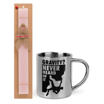 Gravity? Never heard of that!, Easter Set, metallic thermal cup (300ml) & aromatic flat Easter candle (30cm) (PINK)