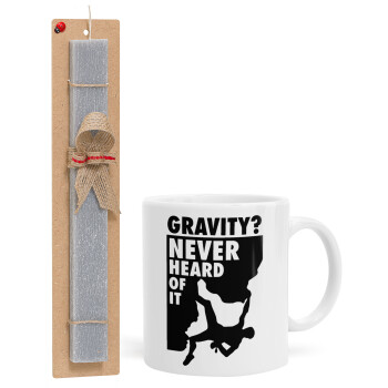 Gravity? Never heard of that!, Easter Set, Ceramic Cup (330ml) & Easter aromatic flat candle (30cm) (GRAY)