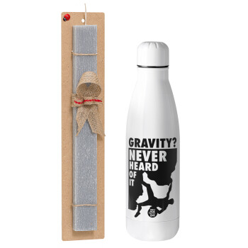 Gravity? Never heard of that!, Easter Set, metallic Inox water bottle (700ml) & Easter scented flat candle (30cm) (GRAY)