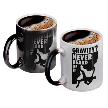 Gravity? Never heard of that!, Color changing magic Mug, ceramic, 330ml when adding hot liquid inside, the black colour desappears (1 pcs)