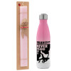 Easter Set, Metallic pink/white (Stainless steel) thermos, double-walled, 500ml & aromatic flat Easter candle (30cm) (PINK)