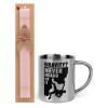 Easter Set, metallic thermal cup (300ml) & aromatic flat Easter candle (30cm) (PINK)