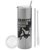 Eco friendly stainless steel Silver tumbler 600ml, with metal straw & cleaning brush