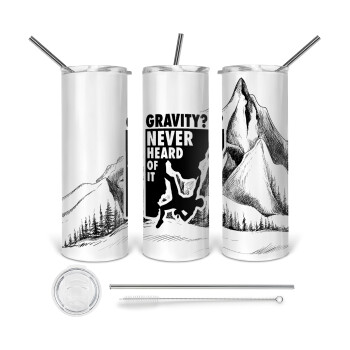 Gravity? Never heard of that!, 360 Eco friendly ποτήρι θερμό (tumbler) από ανοξείδωτο ατσάλι 600ml, με μεταλλικό καλαμάκι & βούρτσα καθαρισμού