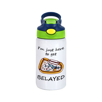 I'm just here to get Belayed, Children's hot water bottle, stainless steel, with safety straw, green, blue (350ml)