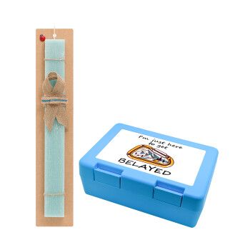 I'm just here to get Belayed, Easter Set, children's snack container BLUE & Easter aromatic flat candle (30cm) (TURQUOISE)