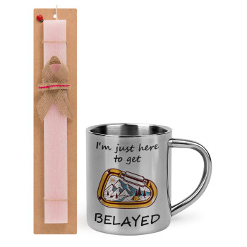 I'm just here to get Belayed, Easter Set, metallic thermal cup (300ml) & aromatic flat Easter candle (30cm) (PINK)