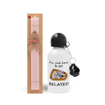 I'm just here to get Belayed, Easter Set, metallic aluminum bottle (500ml) & aromatic flat Easter candle (30cm) (PINK)