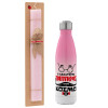 Easter Set, Metallic pink/white (Stainless steel) thermos, double-walled, 500ml & aromatic flat Easter candle (30cm) (PINK)