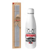 Easter Set, metallic Inox water bottle (700ml) & Easter scented flat candle (30cm) (GRAY)