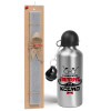 Easter Set, metallic silver aluminum water bottle (500ml) & aromatic flat Easter candle (30cm) (GRAY)