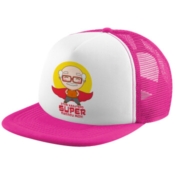 To my best Super Grandpa!, Adult Soft Trucker Hat with Pink/White Mesh (POLYESTER, ADULT, UNISEX, ONE SIZE)