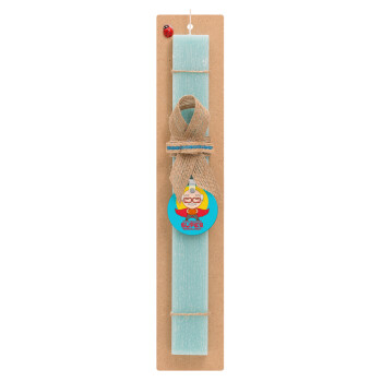 To my best Super Grandpa!, Easter Set, wooden keychain & aromatic flat Easter candle (30cm) (TURQUOISE)