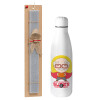 Easter Set, metallic Inox water bottle (700ml) & Easter scented flat candle (30cm) (GRAY)