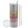 Eco friendly stainless steel Silver tumbler 600ml, with metal straw & cleaning brush