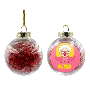 To my best Super Grandma!, Transparent Christmas tree ball ornament with red filling 8cm