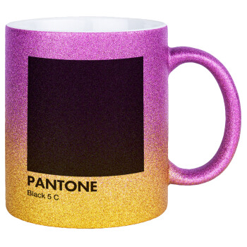 Pantone Black, Κούπα Χρυσή/Ροζ Glitter, κεραμική, 330ml