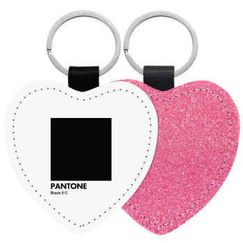 Pantone Black, Μπρελόκ PU δερμάτινο glitter καρδιά ΡΟΖ