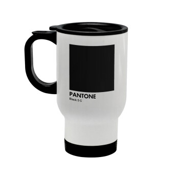 Pantone Black, Κούπα ταξιδιού ανοξείδωτη με καπάκι, διπλού τοιχώματος (θερμό) λευκή 450ml