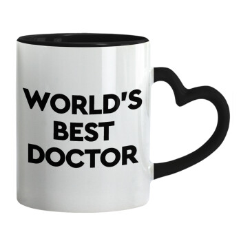 World's Best Doctor, Κούπα καρδιά χερούλι μαύρη, κεραμική, 330ml