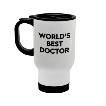 World's Best Doctor, Stainless steel travel mug with lid, double wall white 450ml