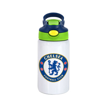 FC Chelsea, Children's hot water bottle, stainless steel, with safety straw, green, blue (350ml)