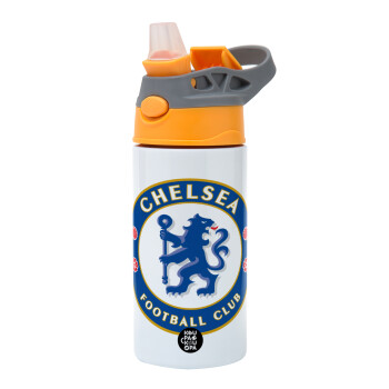 FC Chelsea, Children's hot water bottle, stainless steel, with safety straw, Orange/Grey (360ml) BPA-FREE