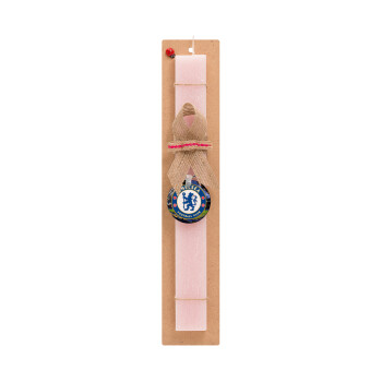 FC Chelsea, Easter Set, wooden keychain & scented flat Easter candle (30cm) (PINK)