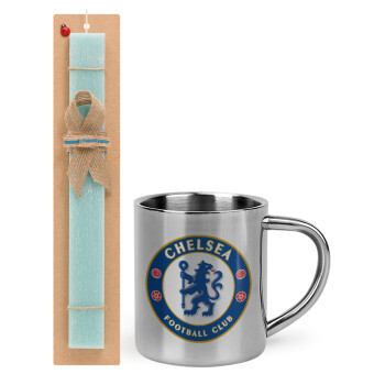 FC Chelsea, Πασχαλινό Σετ, μεταλλική κούπα θερμό (300ml) & πασχαλινή λαμπάδα αρωματική πλακέ (30cm) (ΤΙΡΚΟΥΑΖ)