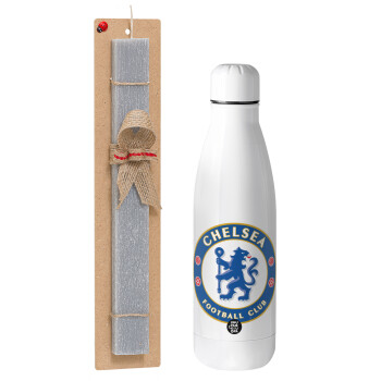 FC Chelsea, Πασχαλινό Σετ, μεταλλικό παγούρι θερμός ανοξείδωτο (500ml) & πασχαλινή λαμπάδα αρωματική πλακέ (30cm) (ΓΚΡΙ)