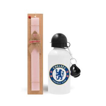 FC Chelsea, Easter Set, metallic aluminum bottle (500ml) & aromatic flat Easter candle (30cm) (PINK)