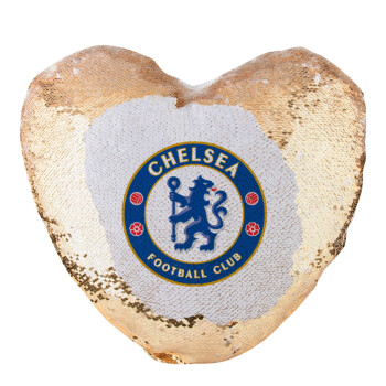 FC Chelsea, Μαξιλάρι καναπέ καρδιά Μαγικό Χρυσό με πούλιες 40x40cm περιέχεται το  γέμισμα