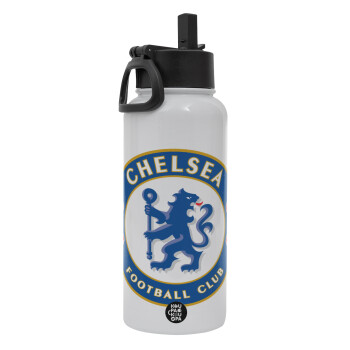 FC Chelsea, Metal mug thermo White with Straw and Spout Lid (Stainless steel), double wall, 950ml