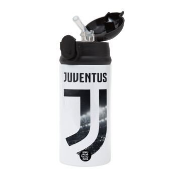 FC Juventus, Children's hot water bottle, stainless steel, with safety straw, Black (360ml) BPA-FREE