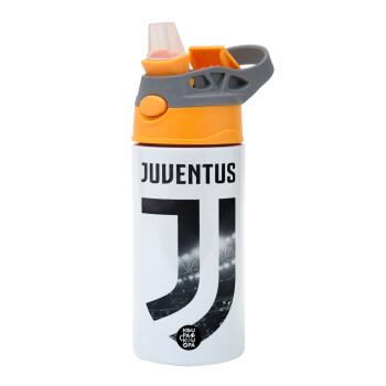 FC Juventus, Children's hot water bottle, stainless steel, with safety straw, Orange/Grey (360ml) BPA-FREE