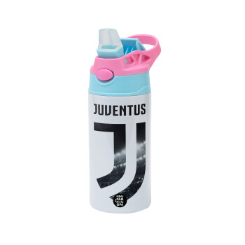 FC Juventus, Children's hot water bottle, stainless steel, with safety straw, Pink/BlueCiel (360ml) BPA FREE