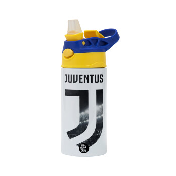 FC Juventus, Children's hot water bottle, stainless steel, with safety straw, green, blue (360ml) BPA FREE