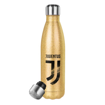 FC Juventus, Glitter gold stainless steel thermos bottle, double-walled, 500ml