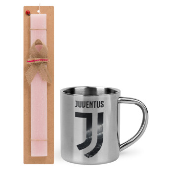 FC Juventus, Easter Set, metallic thermal cup (300ml) & aromatic flat Easter candle (30cm) (PINK)