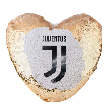 FC Juventus, Μαξιλάρι καναπέ καρδιά Μαγικό Χρυσό με πούλιες 40x40cm περιέχεται το  γέμισμα