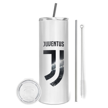 FC Juventus, Tumbler ποτήρι θερμό από ανοξείδωτο ατσάλι 600ml, με μεταλλικό καλαμάκι & βούρτσα καθαρισμού