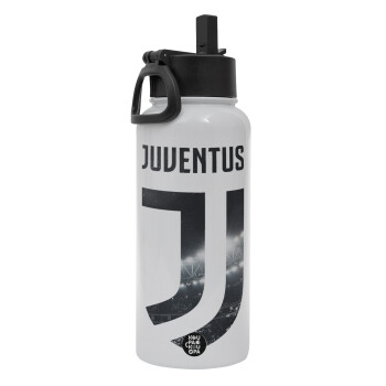 FC Juventus, Metal mug thermo White with Straw and Spout Lid (Stainless steel), double wall, 950ml