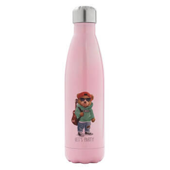 Let's Party Bear, Metal mug thermos Pink Iridiscent (Stainless steel), double wall, 500ml