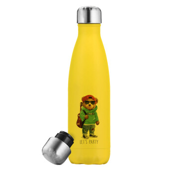 Let's Party Bear, Yellow Stainless Steel Metallic Thermos, double-walled, 500ml