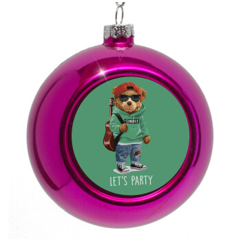 Let's Party Bear, Purple Christmas tree ornament bauble 8cm