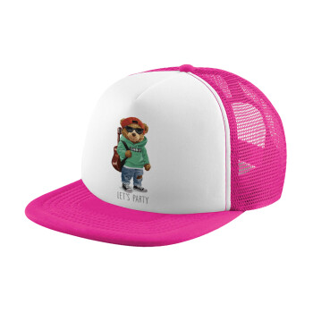 Let's Party Bear, Καπέλο Ενηλίκων Soft Trucker με Δίχτυ Pink/White (POLYESTER, ΕΝΗΛΙΚΩΝ, UNISEX, ONE SIZE)