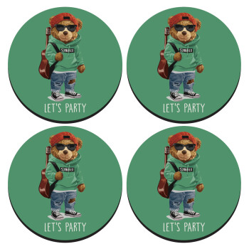 Let's Party Bear, SET of 4 round wooden coasters (9cm)