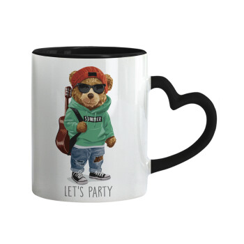 Let's Party Bear, Κούπα καρδιά χερούλι μαύρη, κεραμική, 330ml