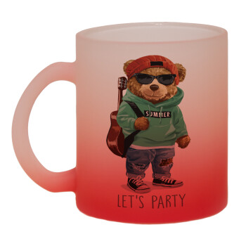 Let's Party Bear, Κούπα γυάλινη δίχρωμη με βάση το κόκκινο ματ, 330ml