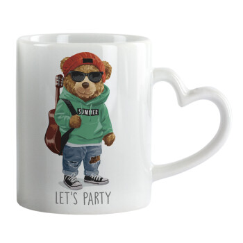 Let's Party Bear, Κούπα καρδιά χερούλι λευκή, κεραμική, 330ml